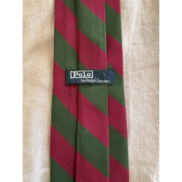 Polo Ralph Lauren Tie Green Maroon/Red Stripe 100% Silk Made in USA By Hand - Picture 4 of 6